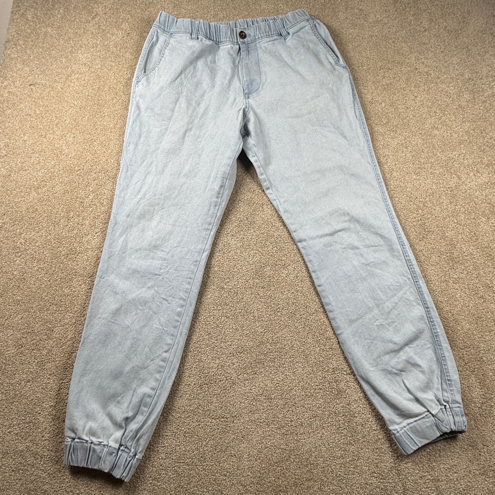 Bearbottom Mens Large 30x29 Light Blue Denim Jogger Pants Elastic Waist